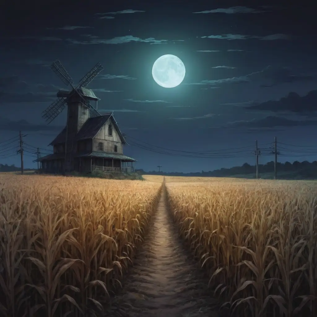 A Creepy and Haunted Cornfield at Nighttime