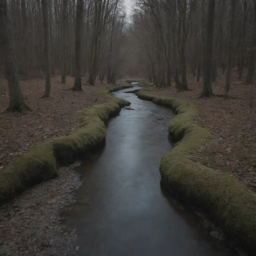 A Small Brook Running Through A Forest