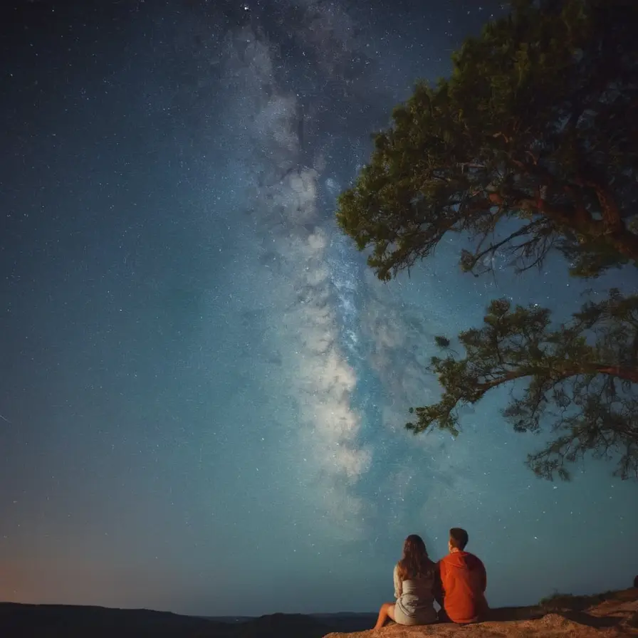 Couple on Cliff Starry Sky